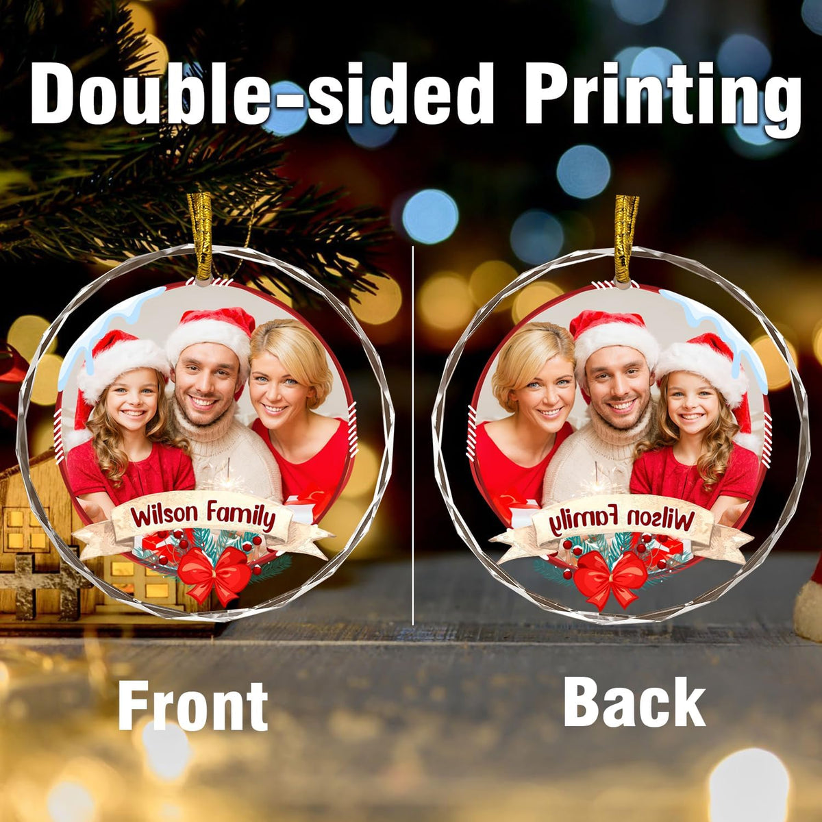 Christmas Hanging Decor, Personalized Crystal Photo Ornaments, Custom Ornaments for Family/Child