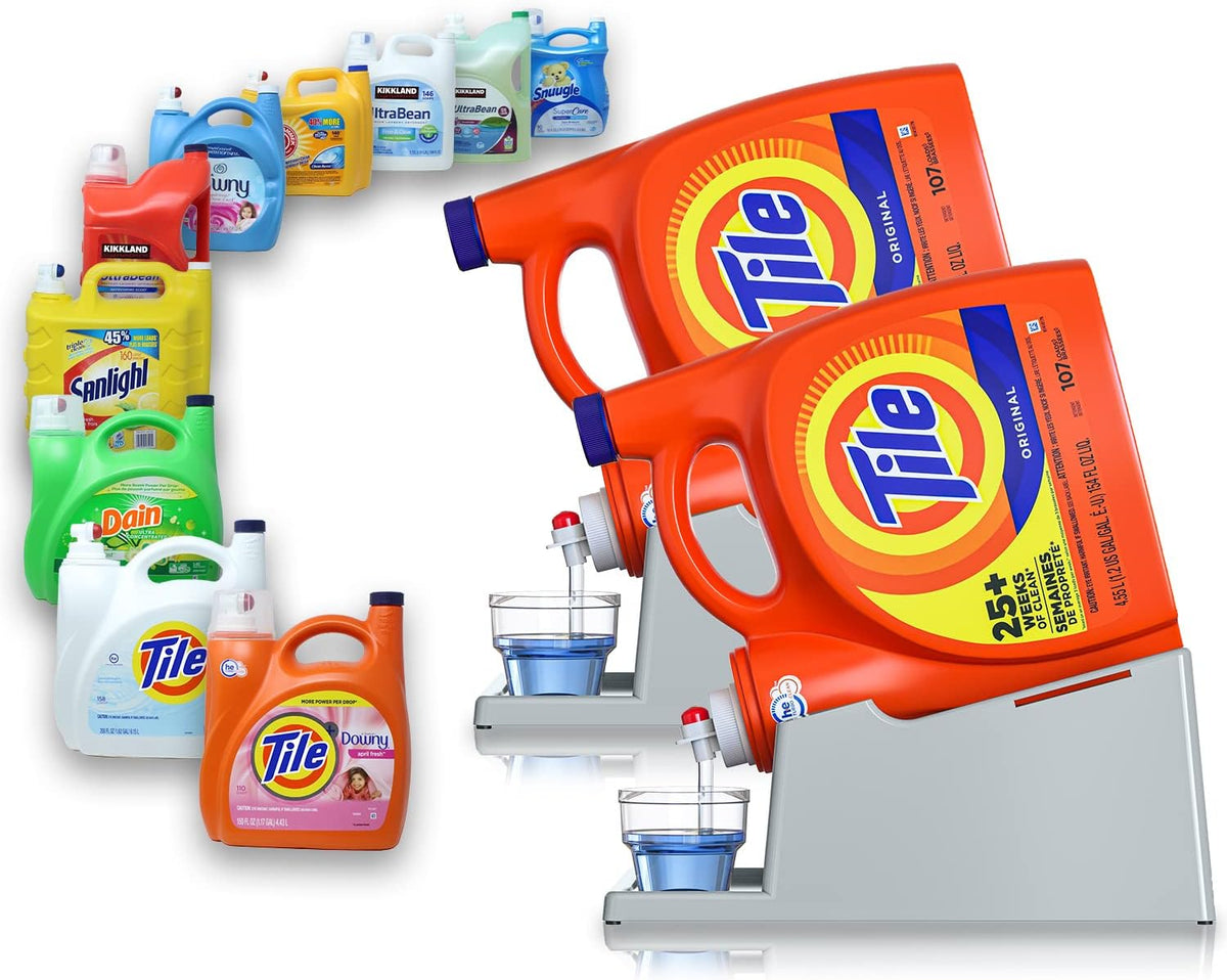 TidyFriend 2 Pack Liquid Laundry Detergent Holder Stand with Drip Tray & Rubber-Grip Feet, Stand