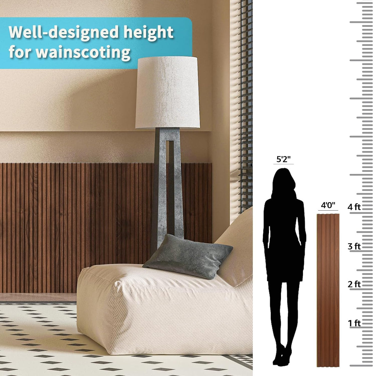 Art3d WPC Wainscoting Panels, 16-Pack 48 x 6 Inch 3D Wall Accents for Interior Wall Decor, Living