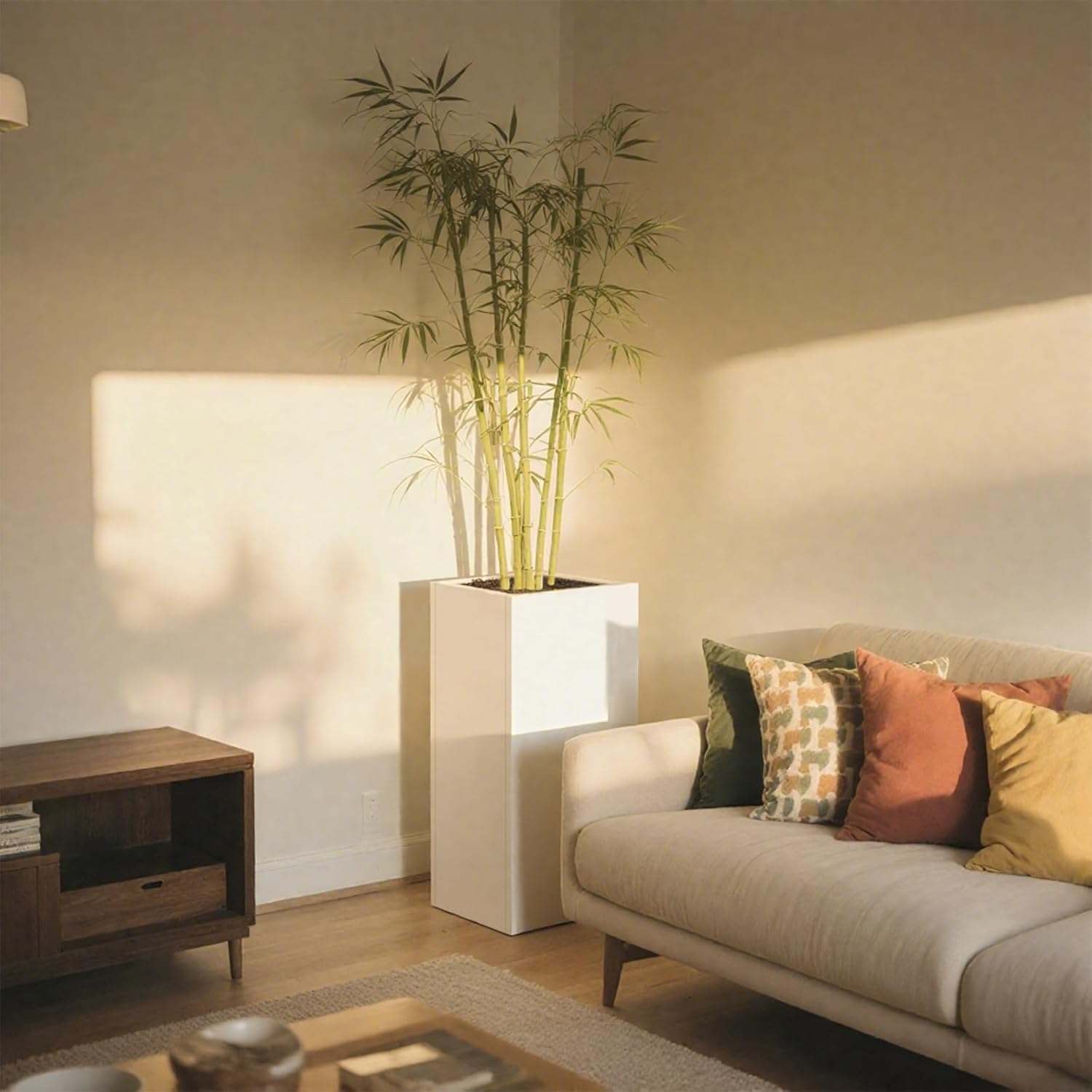 White Steel Metallic Heavy Planter for Outdoor Plants Box 14"x14"x30" Metal Planter Spliced Flower