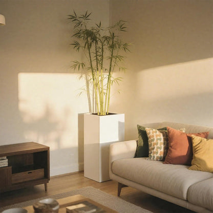 White Steel Metallic Heavy Planter for Outdoor Plants Box 14"x14"x30" Metal Planter Spliced Flower