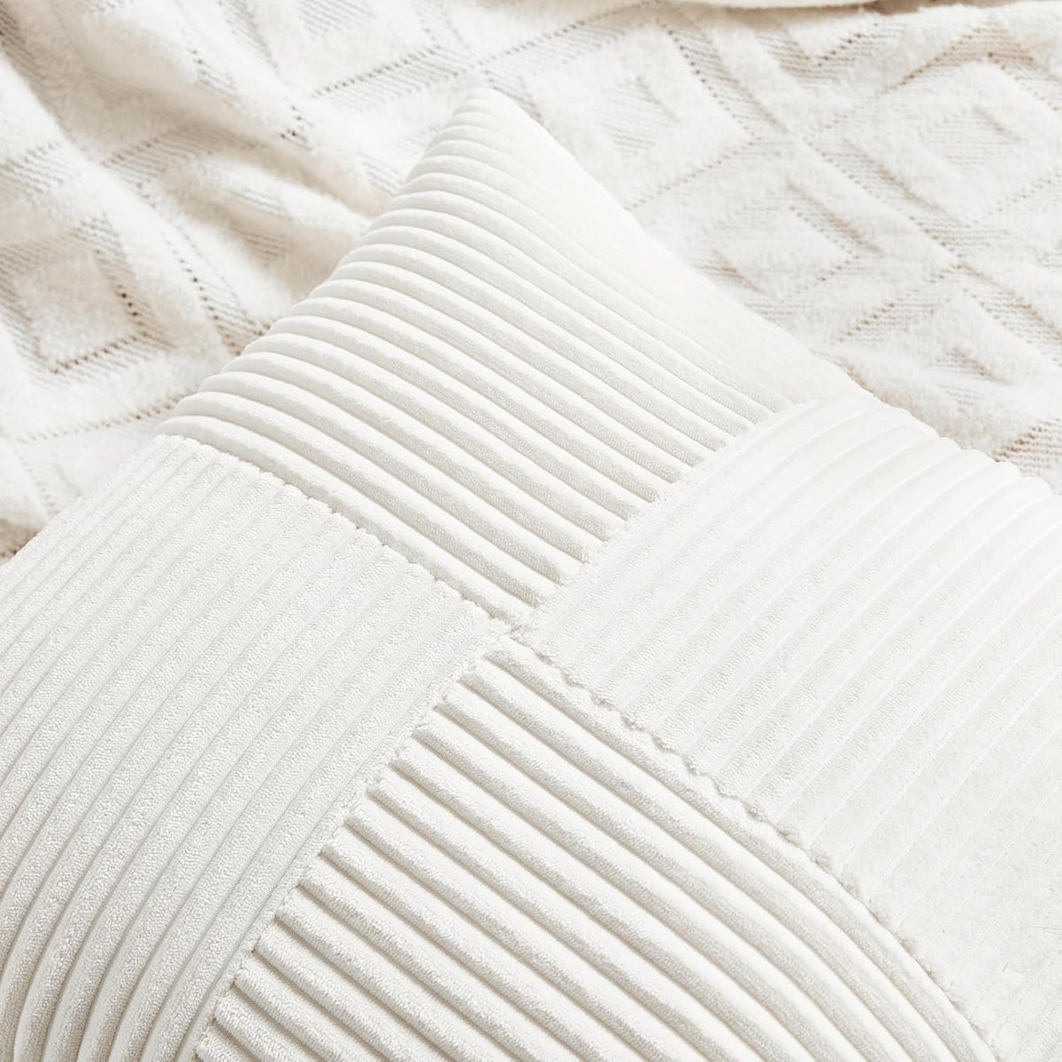 Fancy Homi 2 Packs Cream White Long Lumbar Decorative Throw Pillow Covers 16x24 Inch for Couch Bed