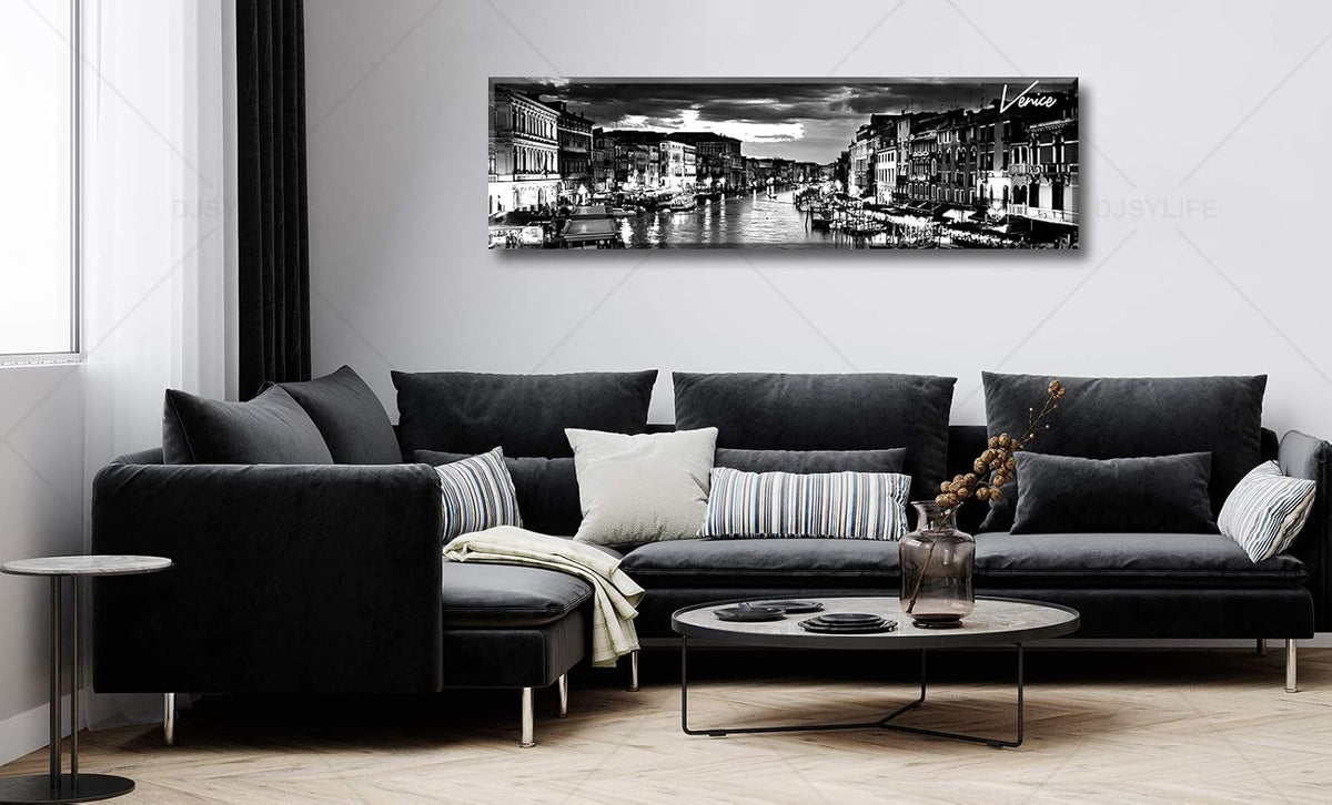 DJSYLIFE Venice Skyline Wall Art Black and White Italy Cityscape Canvas Print Painting Buildings