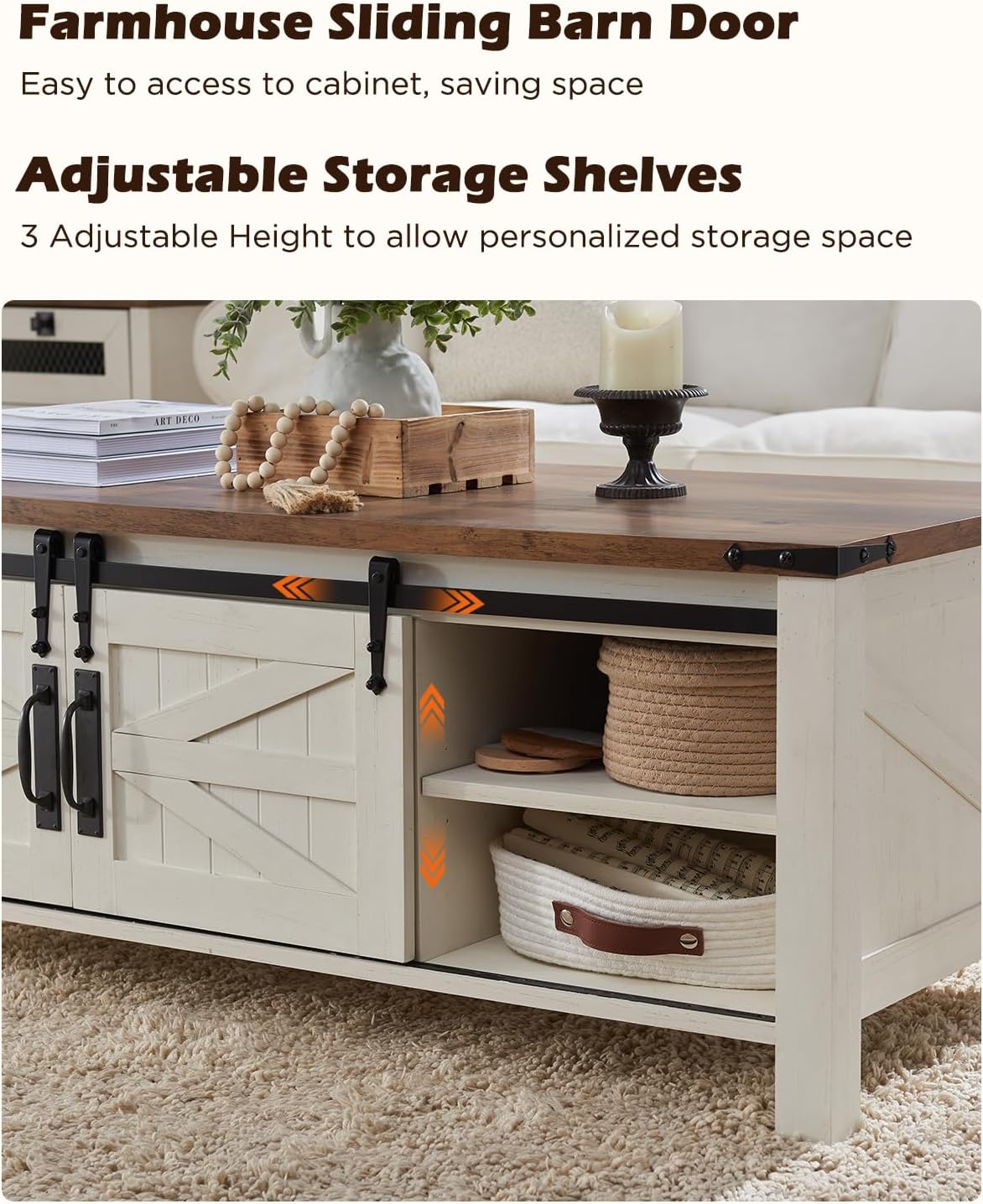 OKD 48" Farmhouse Lift Top Coffee Table with Sliding Barn Door,Rustic Center Table with Hidden