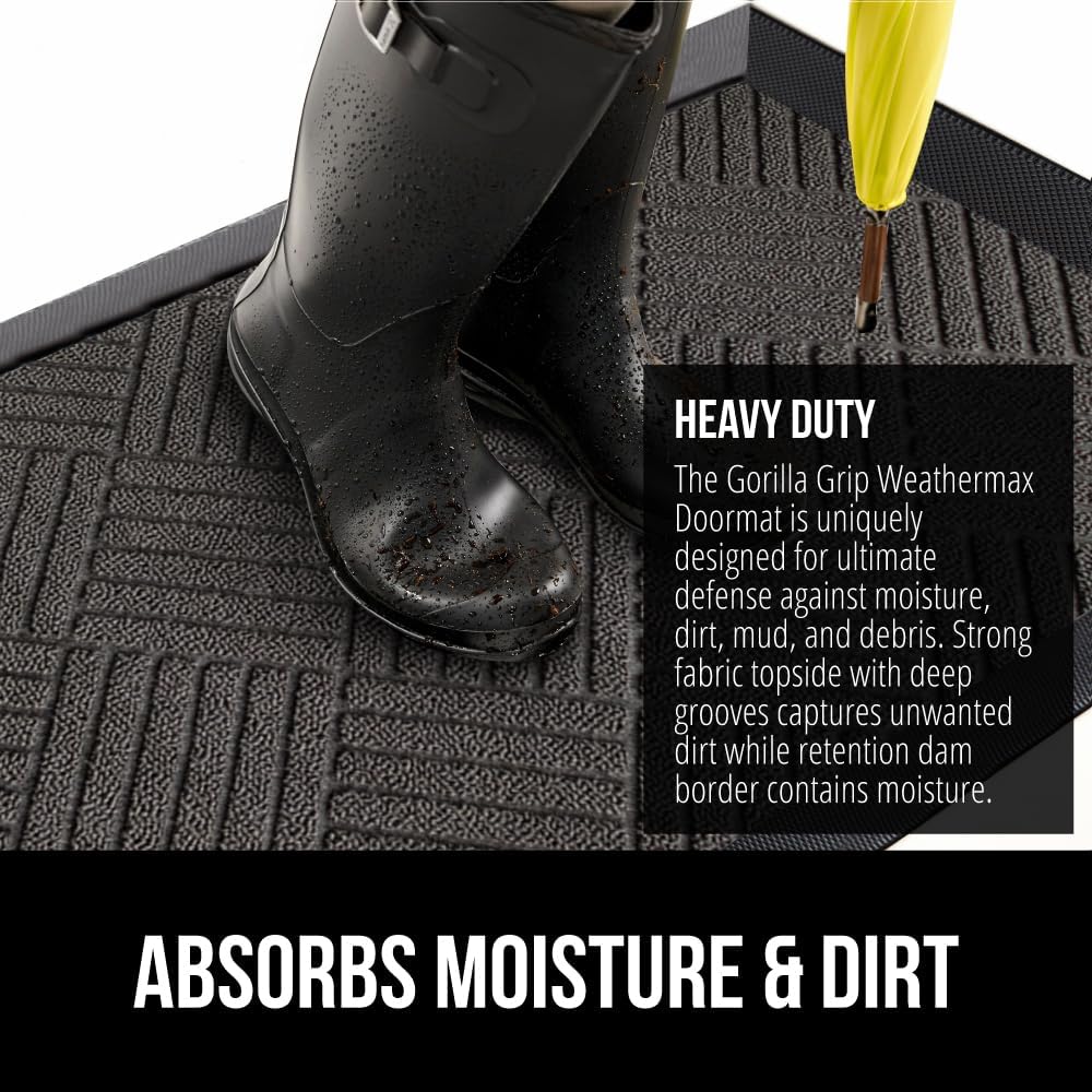 GORILLA GRIP 100% Waterproof All-Season WeatherMax Doormat, 34x58, US Designed Natural Rubber