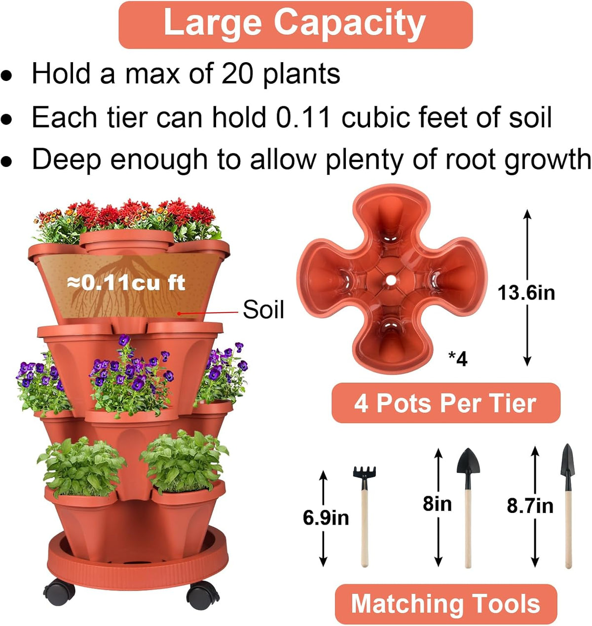 Vertical Planter 4 Tier Stackable Planters Garden Planters Strawberry Herb Flower and Vegetable