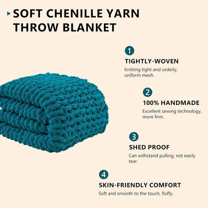 L'AGRATY Chunky Knit Blanket Throw: 50''x60'' Chenille Chunky Knitted Throw Blanket for Bed Couch