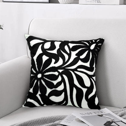 Alysheer Farmhouse Floral Leaves Embroidered Decorative Throw Pillow Cover 18x18 inches, Boho