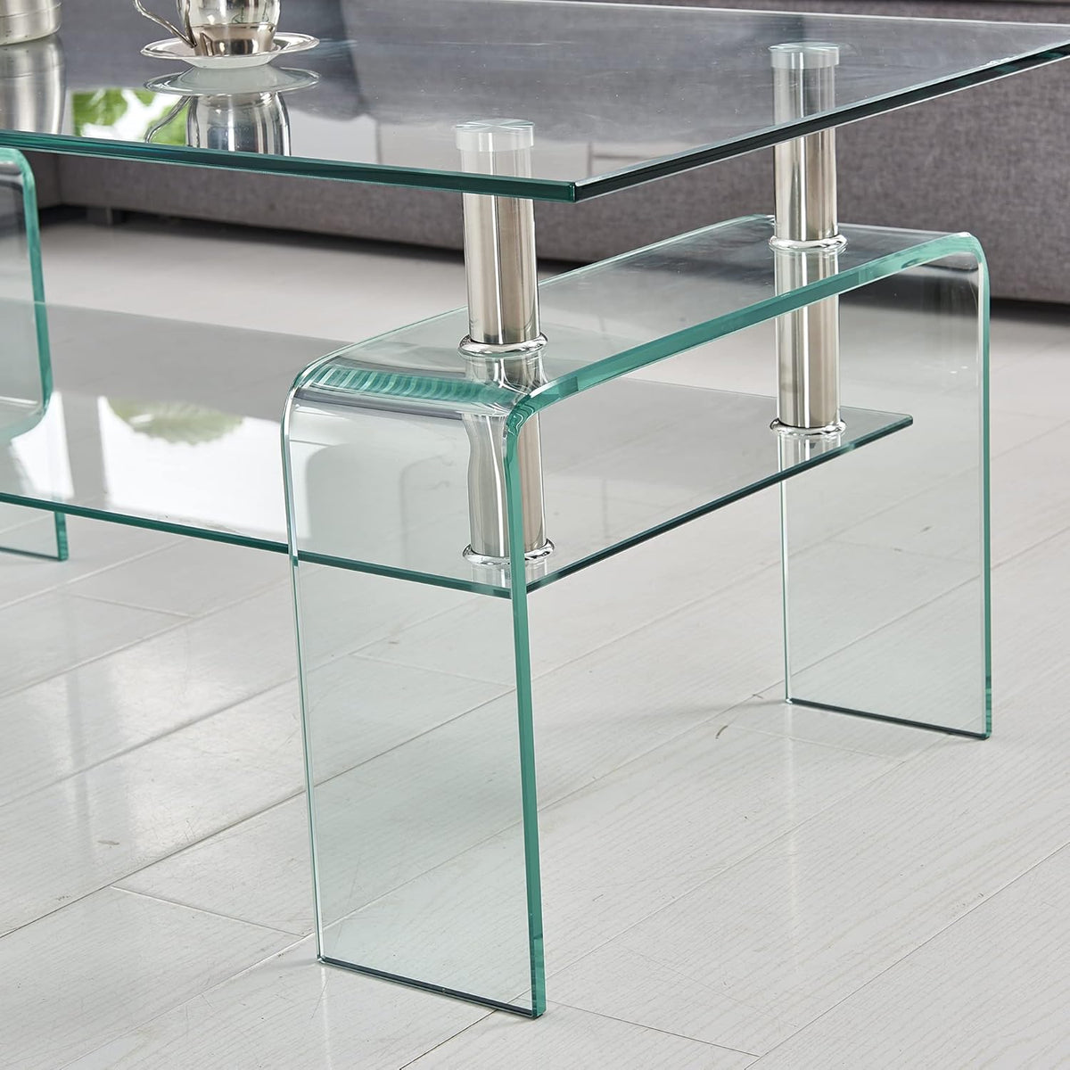 Glass Coffee Table for Living Room, Modern Rectangle All Tempered Glass Table 8mm Clear Transparent