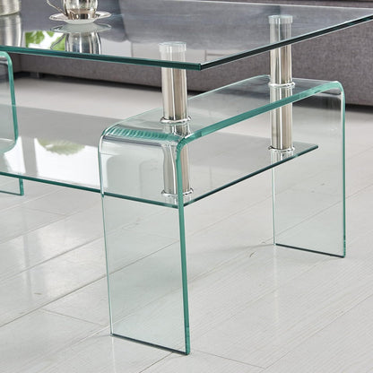 Glass Coffee Table for Living Room, Modern Rectangle All Tempered Glass Table 8mm Clear Transparent