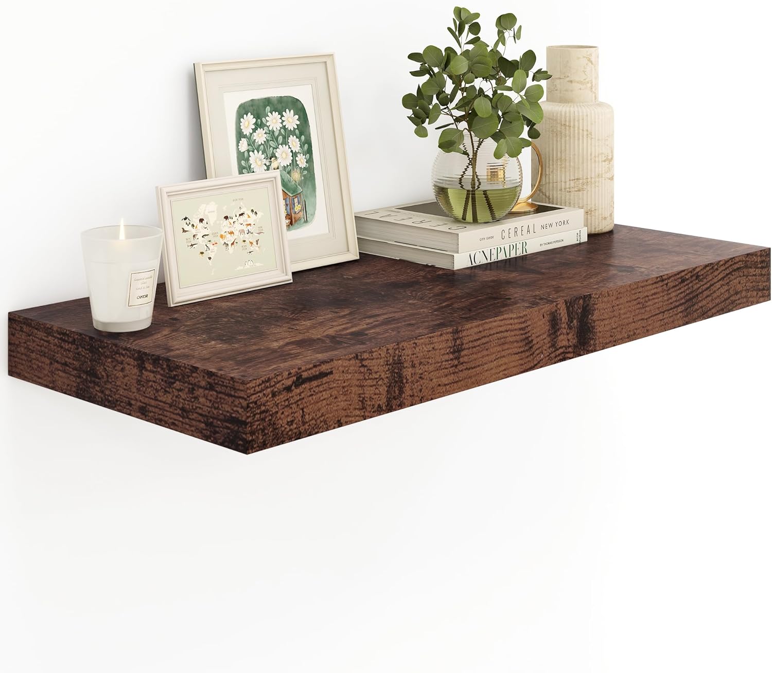 12" Deep Rustic Brown Floating Shelves,Over Toilet Long Wall Mounted Modern Farmhouse 36