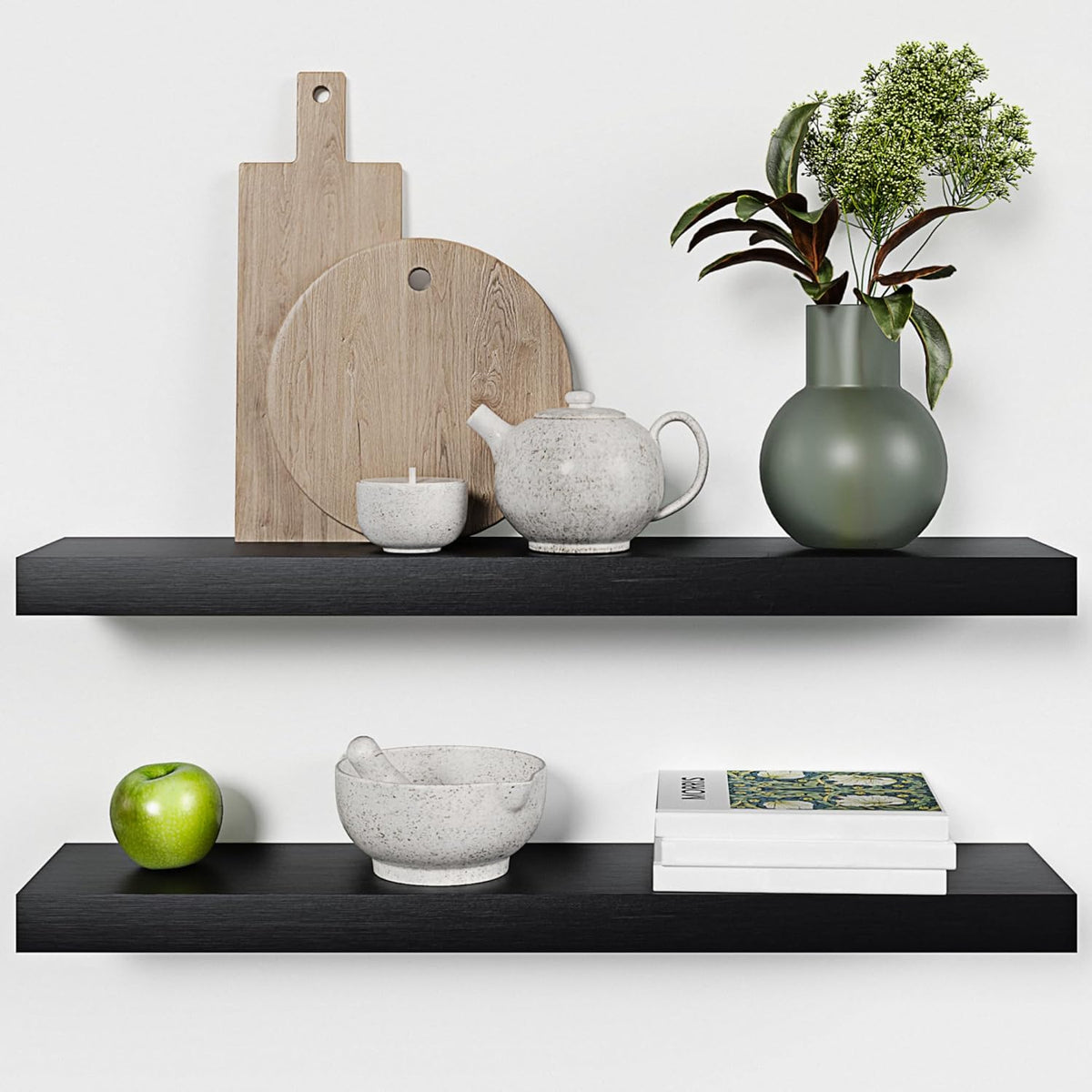 Homeforia Black Floating Shelves 30 inches Long, High End Solid Real Wood 30 inch Floating Shelf