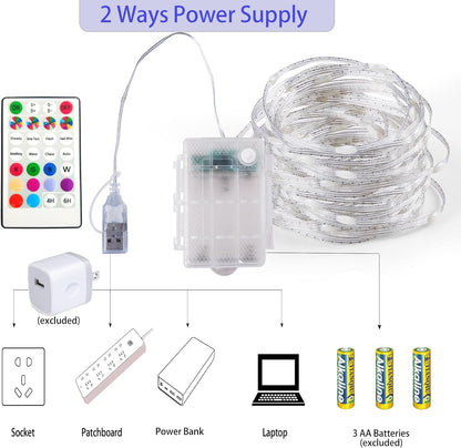 Fairy Lights Battery Operated Color Changing String Lights with Remote, 16.4FT 2 Pack Twinkle