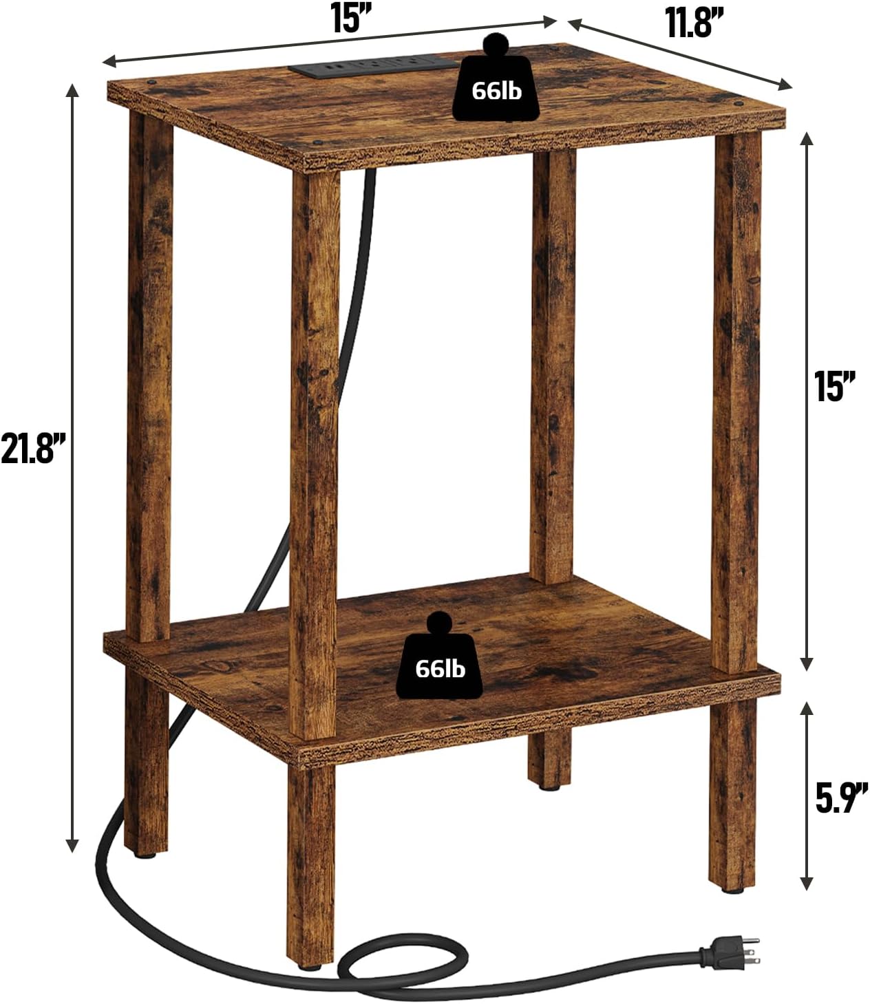 TUTOTAK End Table with Charging Station, Small Side Table with Outlets, Nightstand Bedside Table