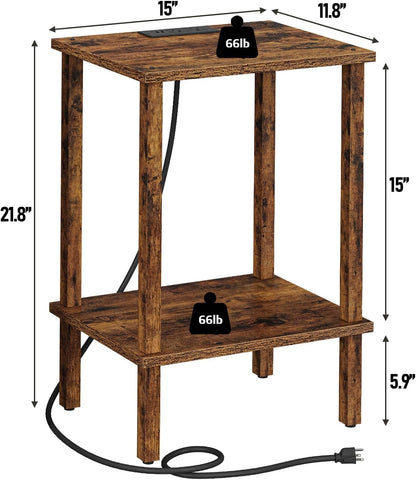 TUTOTAK End Table with Charging Station, Small Side Table with Outlets, Nightstand Bedside Table