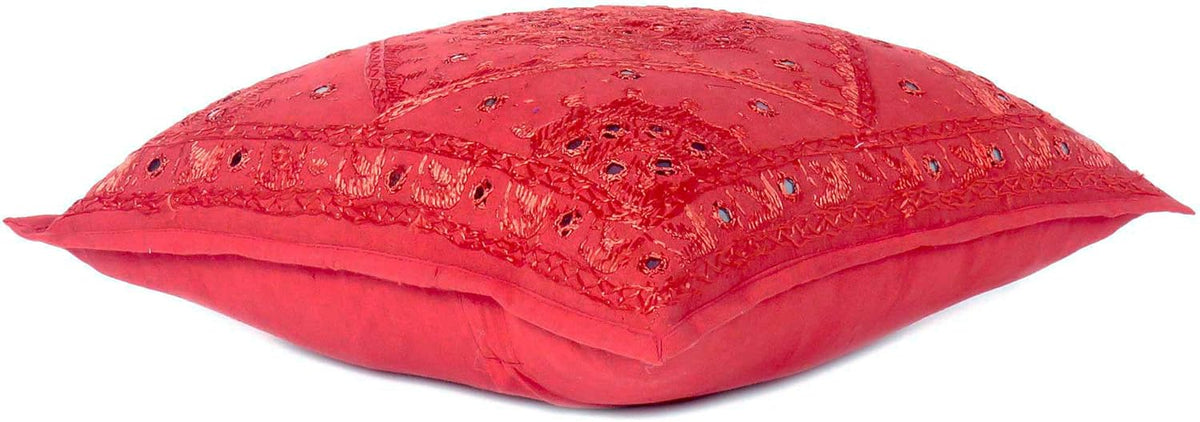 Eyes of India Embroidered Decorative Boho Throw Pillow Cover with Mirrors, Handmade Bohemian Accent