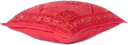 Eyes of India Embroidered Decorative Boho Throw Pillow Cover with Mirrors, Handmade Bohemian Accent