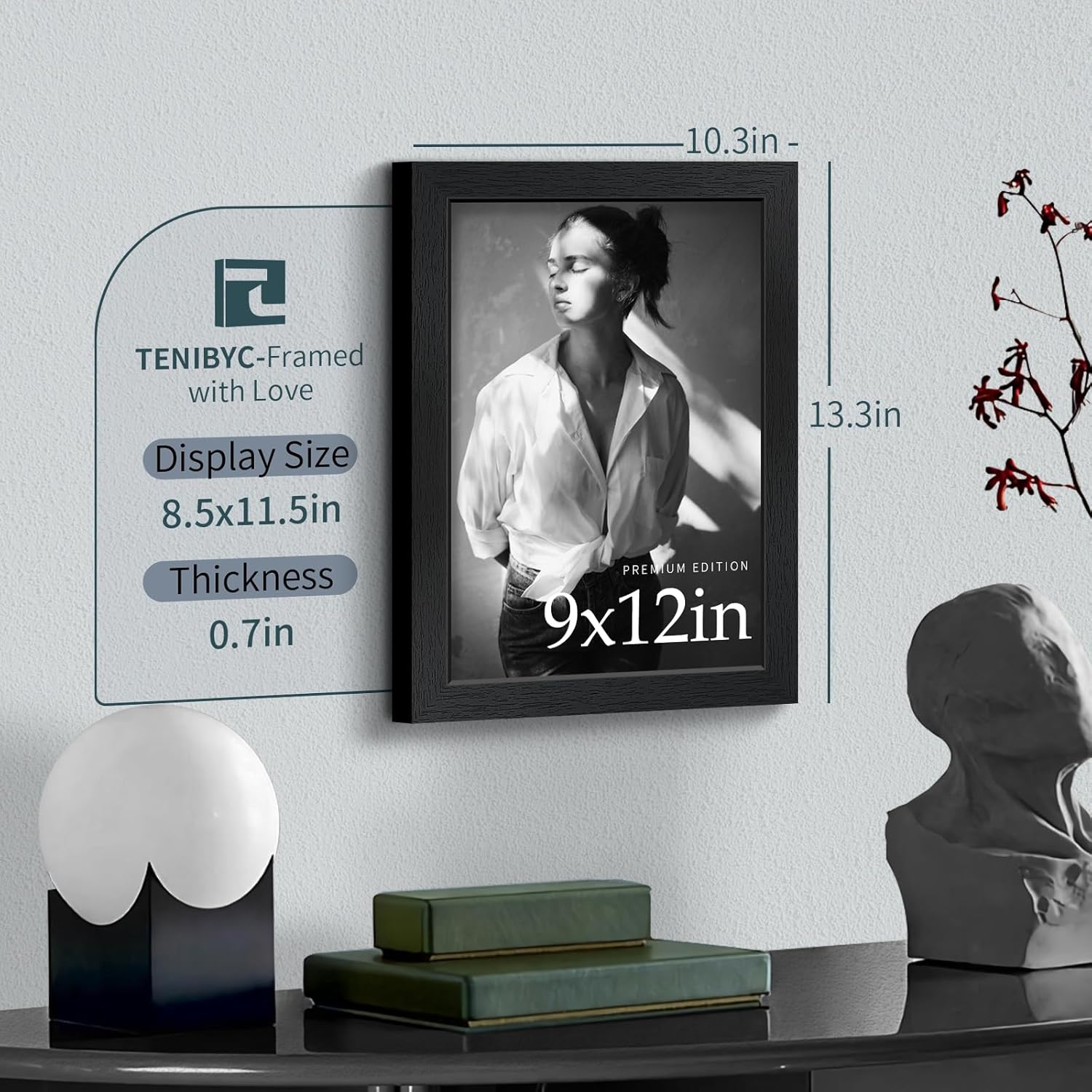 9x12 Frame 3 Pack - Black Woodgrain, 9 x 12 Picture Frame with HD Tempered Glass, Table or Wall