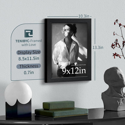 9x12 Frame 3 Pack - Black Woodgrain, 9 x 12 Picture Frame with HD Tempered Glass, Table or Wall