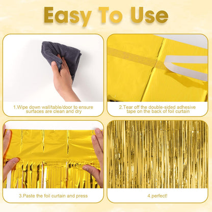3 Pack 3.3x8.2 Feet Gold Foil Fringe Backdrop Curtains, Tinsel Streamers, Fringe Backdrop for 2025