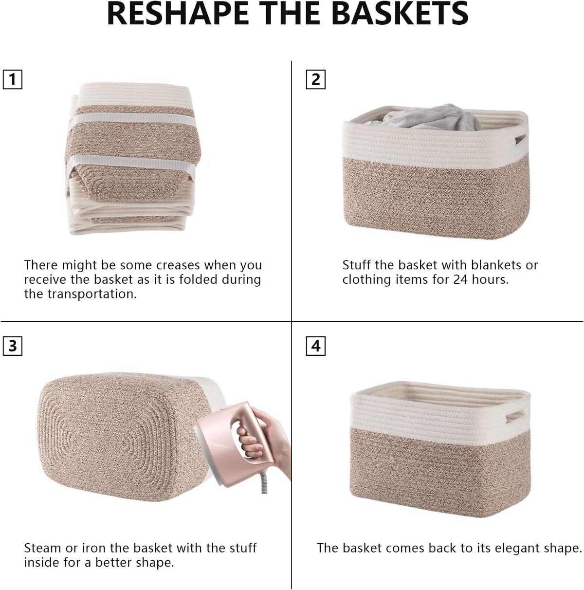4 Pack Storage Baskets for Organizing, Woven Baskets for Shelves - Perfect for Toys, Books, Towels