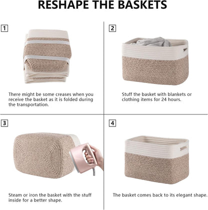 4 Pack Storage Baskets for Organizing, Woven Baskets for Shelves - Perfect for Toys, Books, Towels