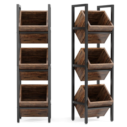 LITTLE TREE 3-Tier Basket Stand, Wooden Floor Stand Shelving Unit, Standing Organizer Storage Rack