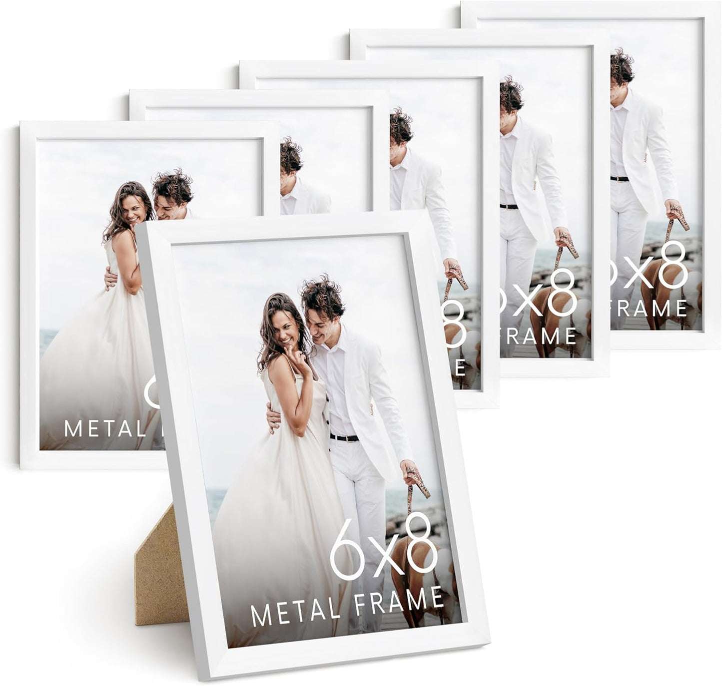 HAUS AND HUES 6x8 White Metal Picture Frames - Photo Frames 6x8 - Features Premium Aluminum