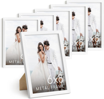 HAUS AND HUES 6x8 White Metal Picture Frames - Photo Frames 6x8 - Features Premium Aluminum
