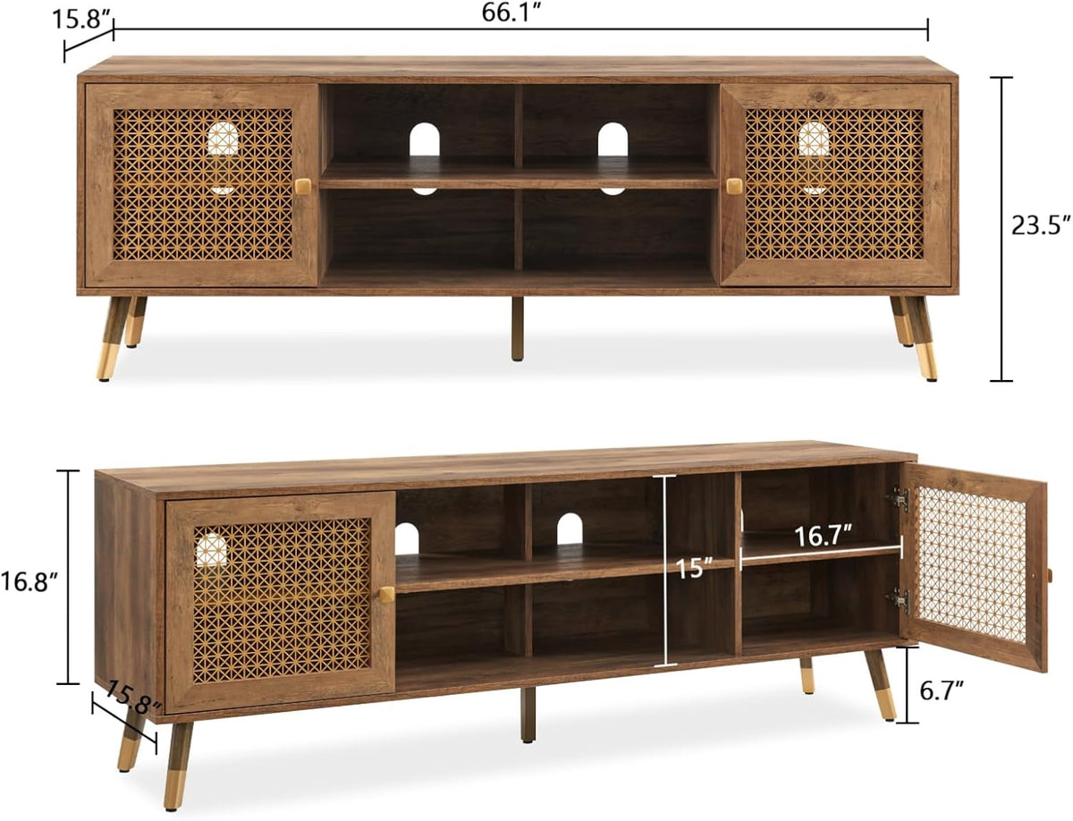 JYED Mid Century Modern TV Stand and Console for TVs Up to 75 inch - Rustic Oak Entertainment