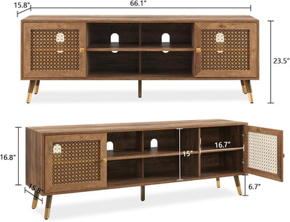 JYED Mid Century Modern TV Stand and Console for TVs Up to 75 inch - Rustic Oak Entertainment