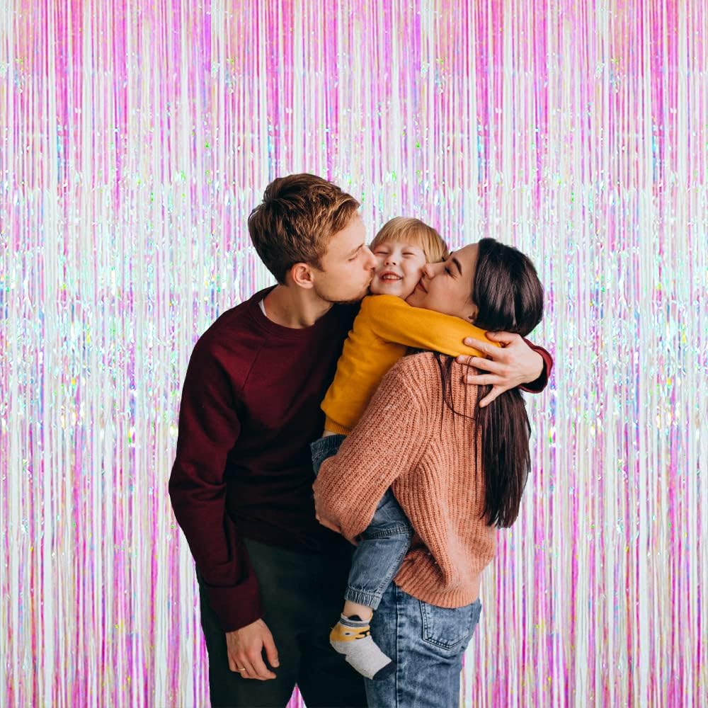 GOER 3.2 ft x 9.8 ft Metallic Tinsel Foil Fringe Curtains Party Photo Backdrop Party Streamers for