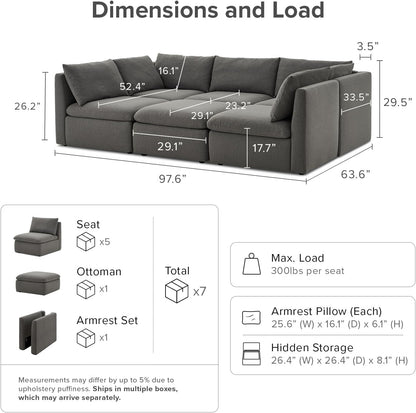 mopio Oversized Modular Sectional Sofa with Fully Removable Covers and Storage, Convertible U
