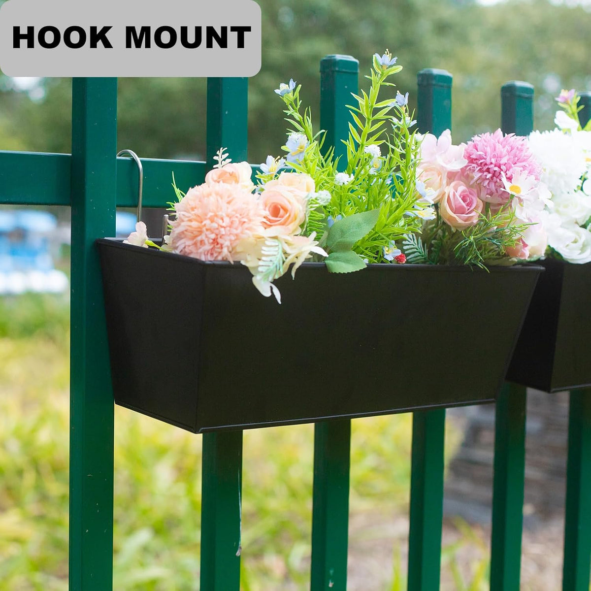 Wall Hanging Planters for Outdoor Plants 16 Inch Large Metal Fence Pots with Hooks for Outside