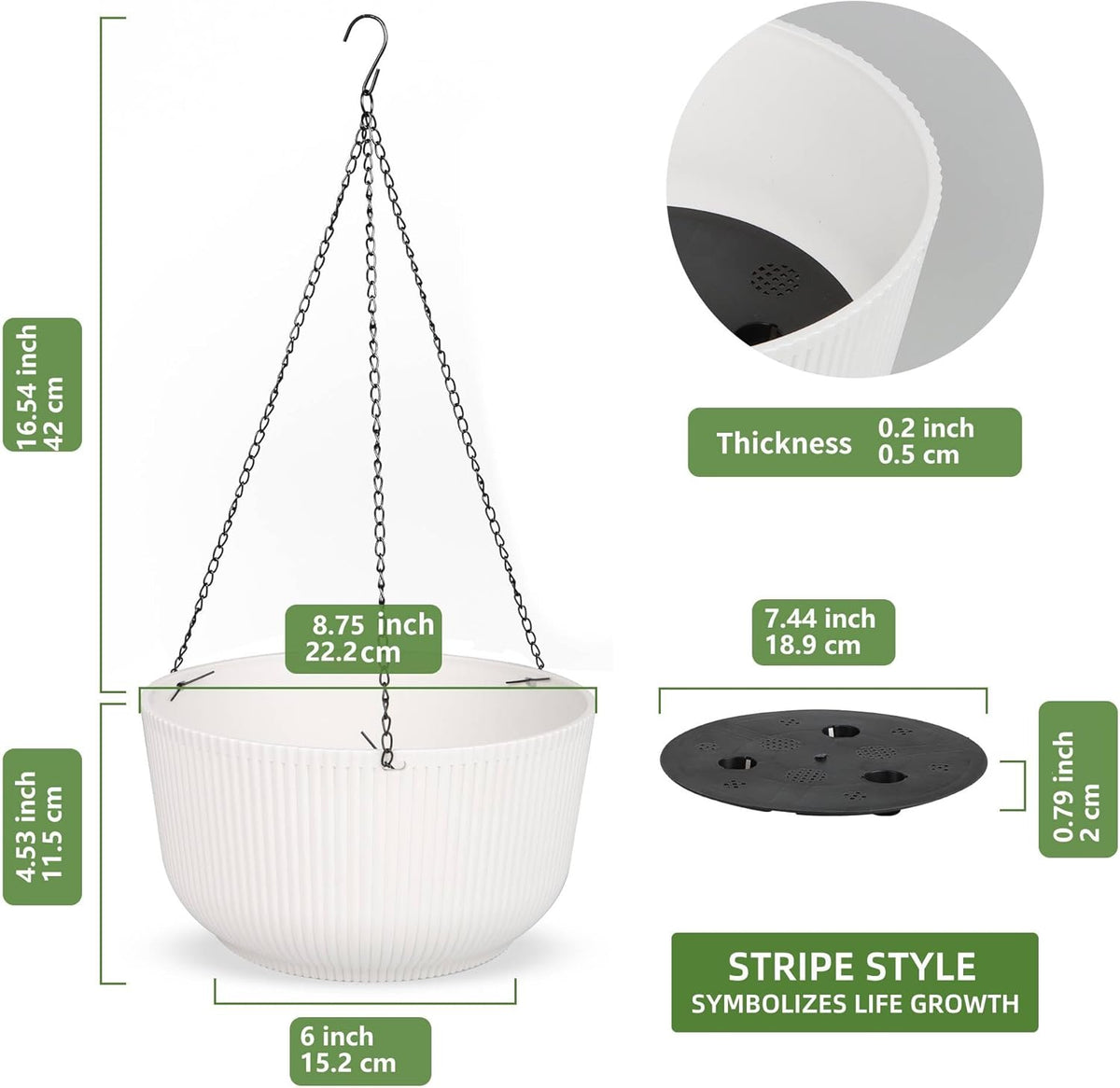 Dexceder 8.75 Inch Self Watering Hanging Planters Indoor Outdoor, Thickened Hanging Basket Flower