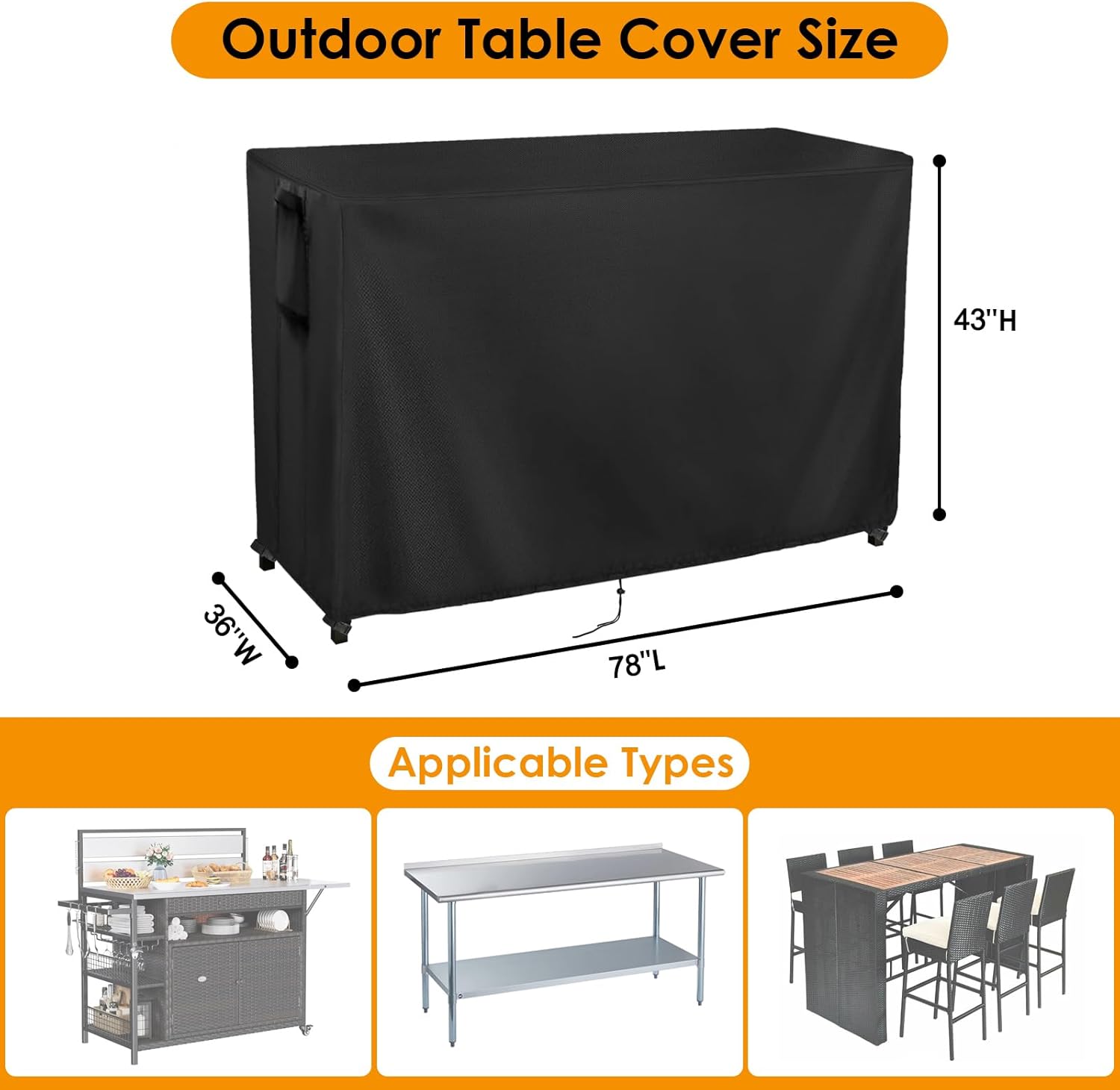 Kingling Outdoor Table Cover for Outdoor Bar Table, 78 Inch Waterproof Patio Bar Table Cover