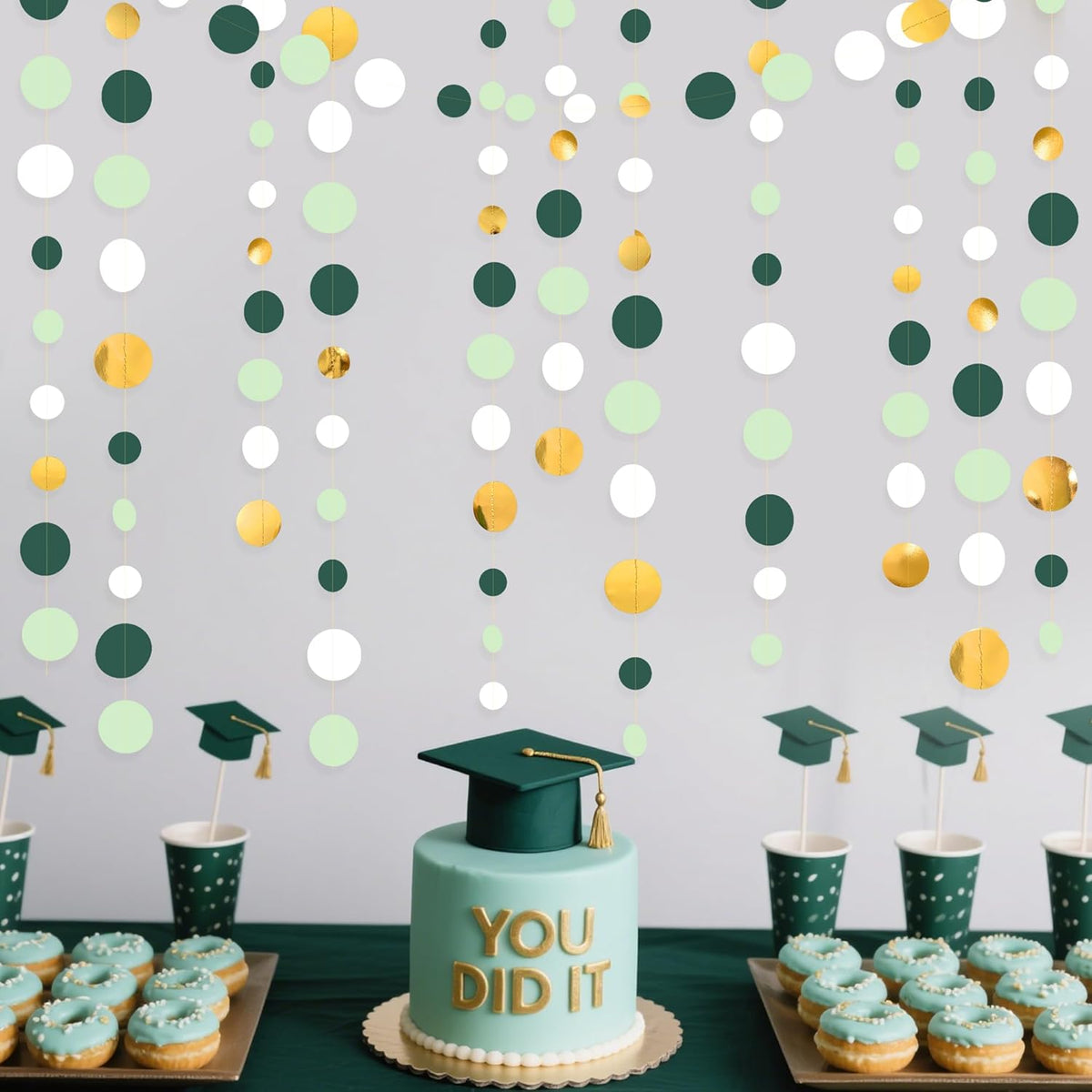 46 Ft Sage Green Gold Party Decorations Polka Dots Garlands Hanging Paper Circle Dots Streamer for