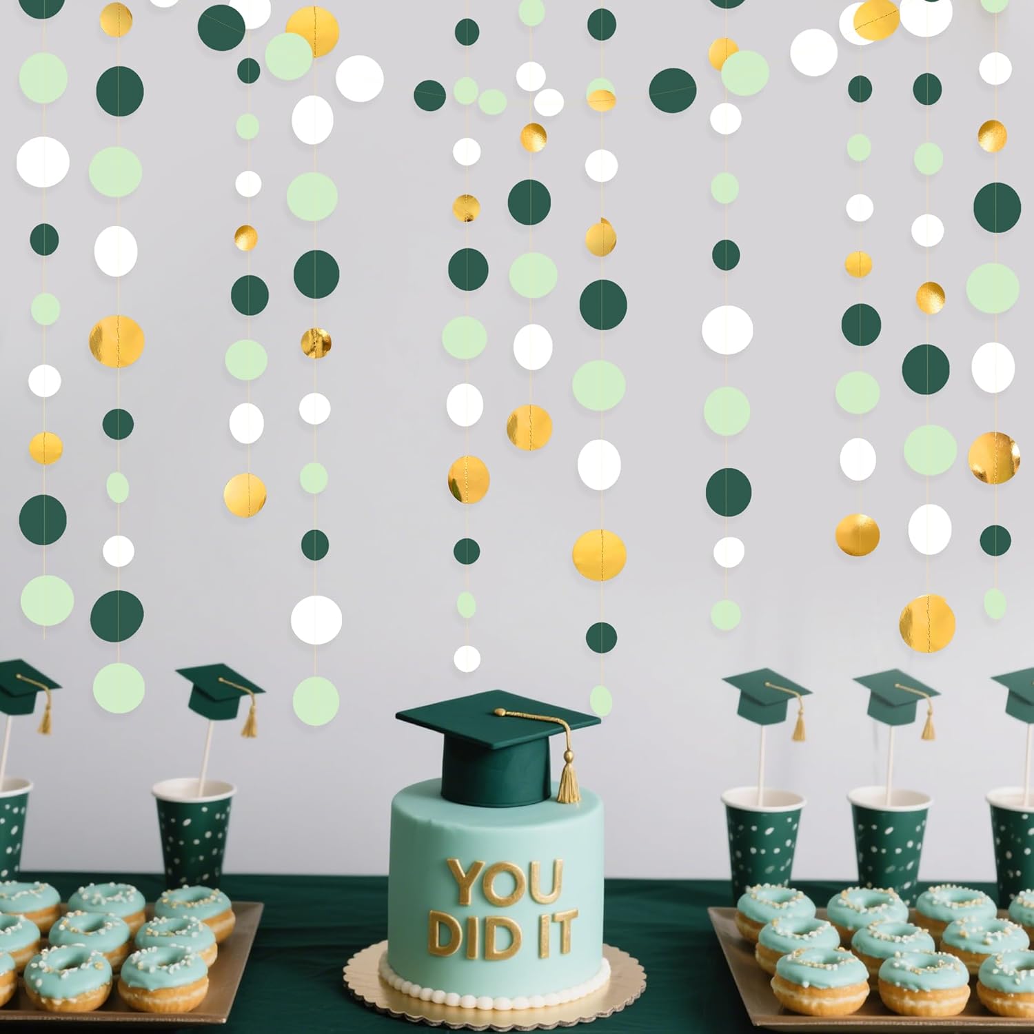 46 Ft Sage Green Gold Party Decorations Polka Dots Garlands Hanging Paper Circle Dots Streamer for