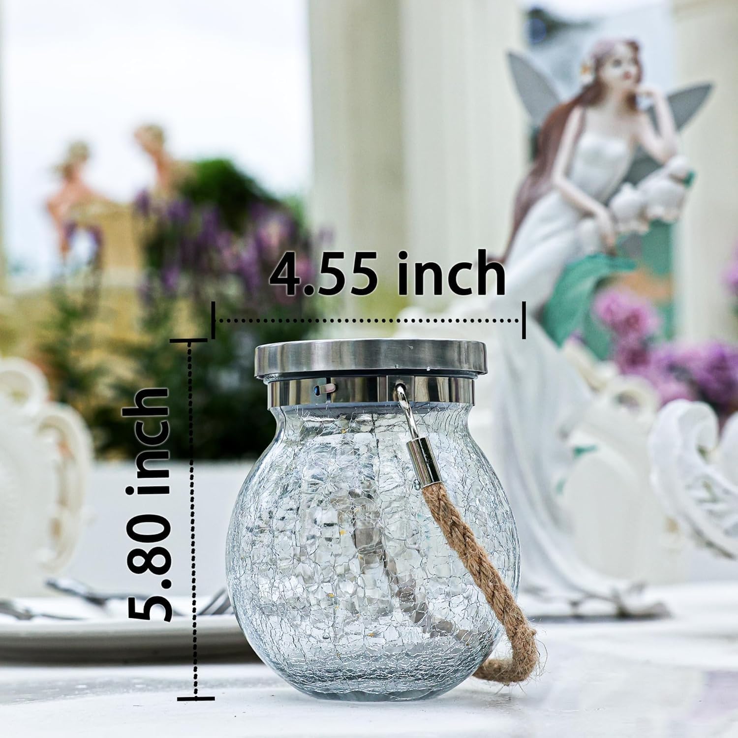 Cooo 4 Pack Heavy Crackle Glass Solar Lantern with 30 LED Firefly Lights– Waterproof Outdoor