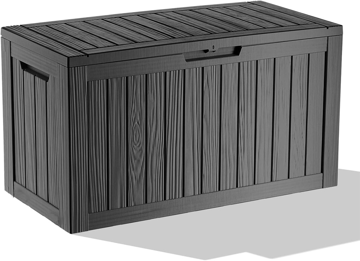 Vixzen 85 Gallon Resin Deck Box, Lockable Outdoor Storage Box for Patio Cushions Storage