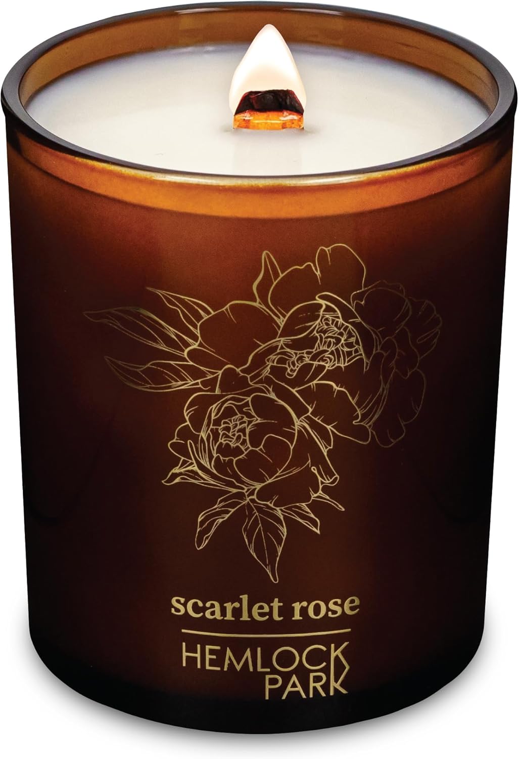 Hemlock Park Wood Wick Candle Handcrafted with Natural Coconut Wax and Essential Oils (Amber & Gold