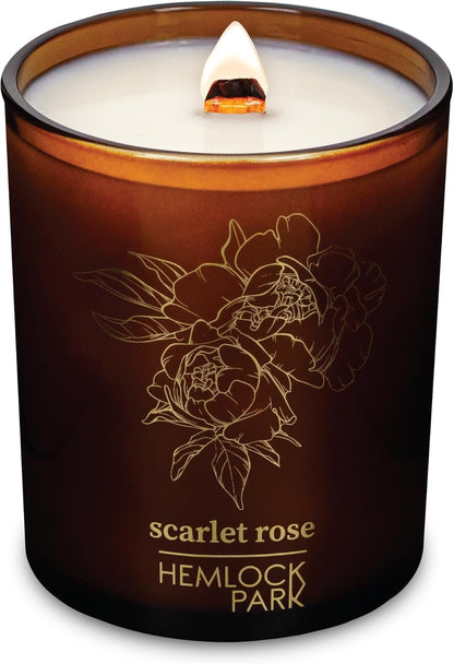Hemlock Park Wood Wick Candle Handcrafted with Natural Coconut Wax and Essential Oils (Amber & Gold