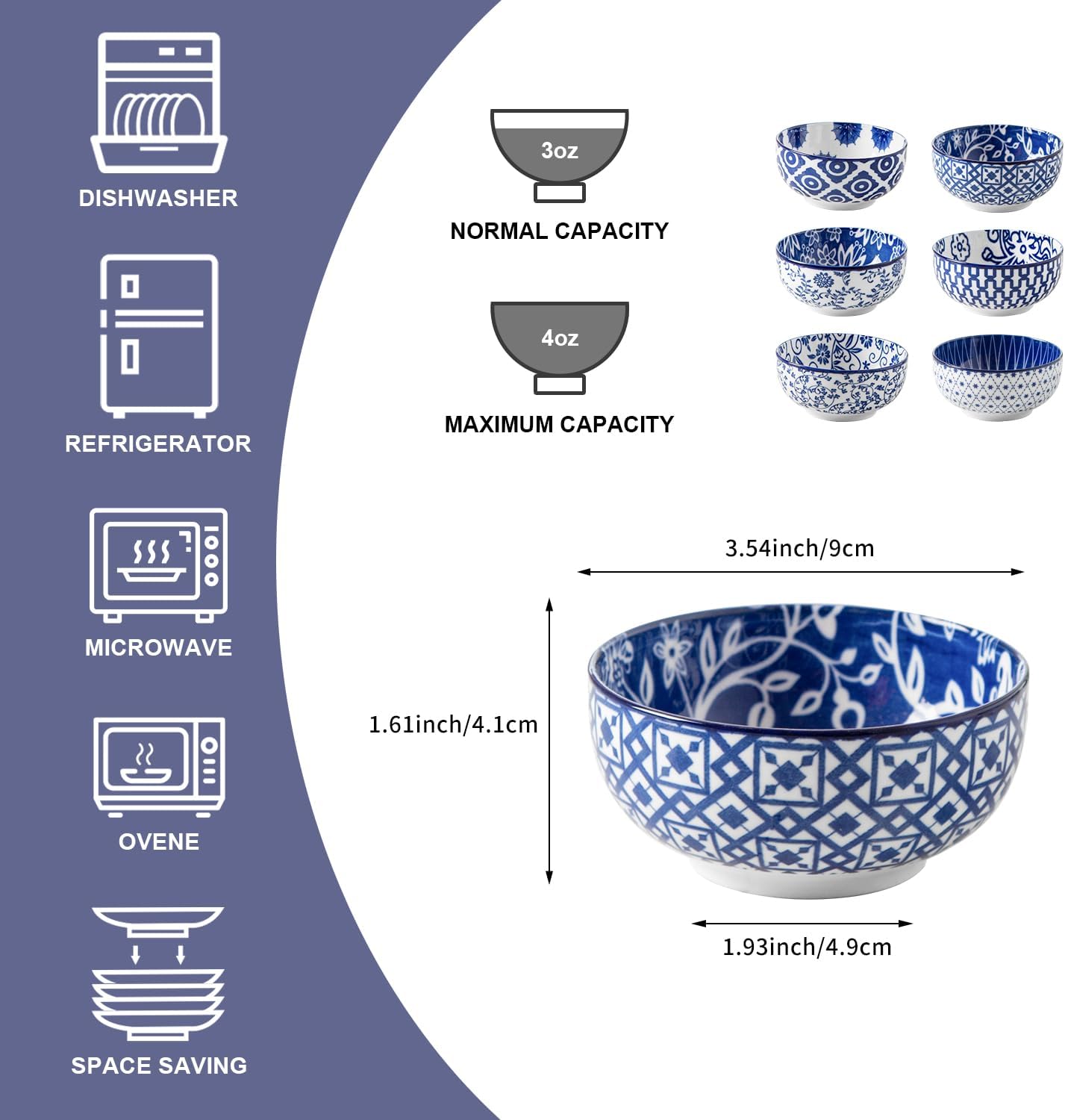 Ceramic Dipping Bowls Set - 4 Oz Small Dessert Bowl 3.5 Inch Porcelain Small Bowls for Side Dishes
