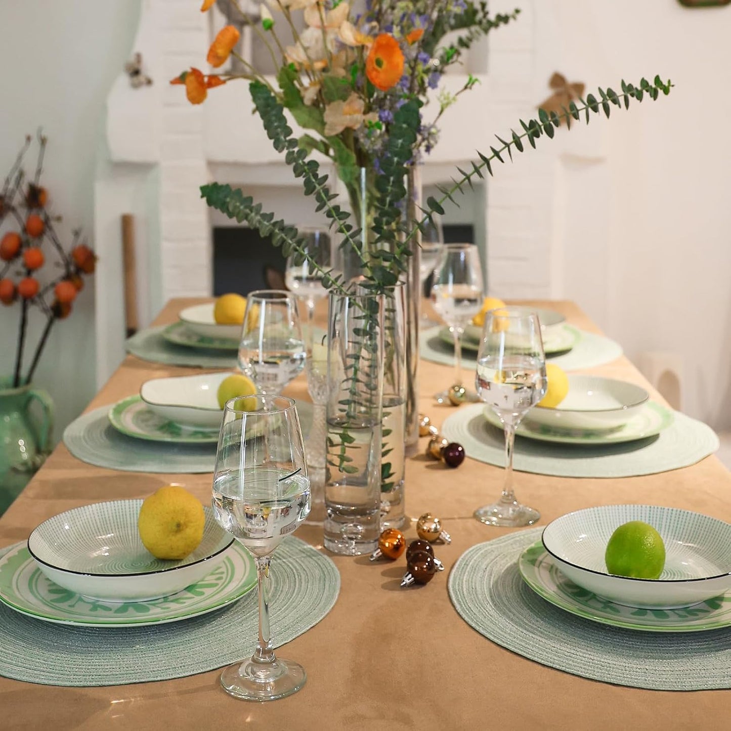AHHFSMEI Round Braided Placemats Set of 6 Round Table Mats for Dining Tables Natural Woven Heat