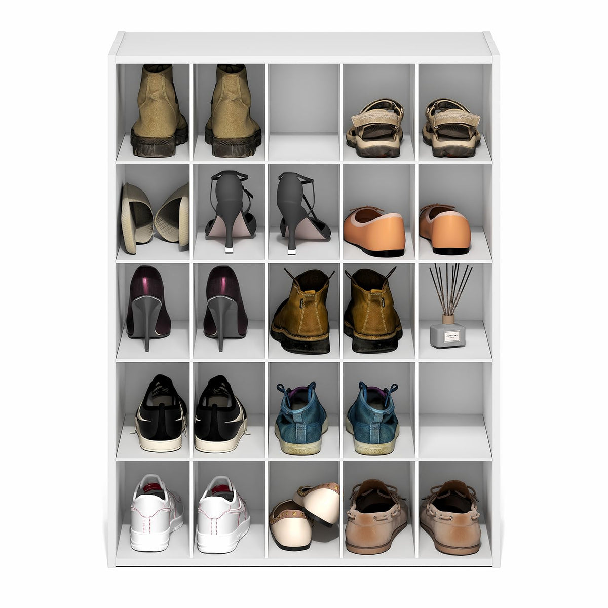 Furinno FANO 25-Cube Shoe Rack, Stackable Shoe Organizer, White