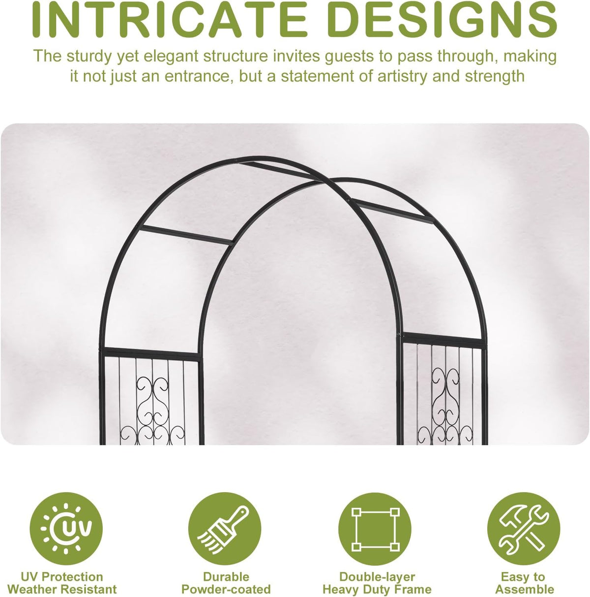 Outvita 7FT Garden Arch Arbor with Entry Door and Plant Frame, Heavy Duty Metal Arbour Archway
