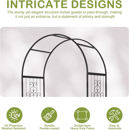 Outvita 7FT Garden Arch Arbor with Entry Door and Plant Frame, Heavy Duty Metal Arbour Archway