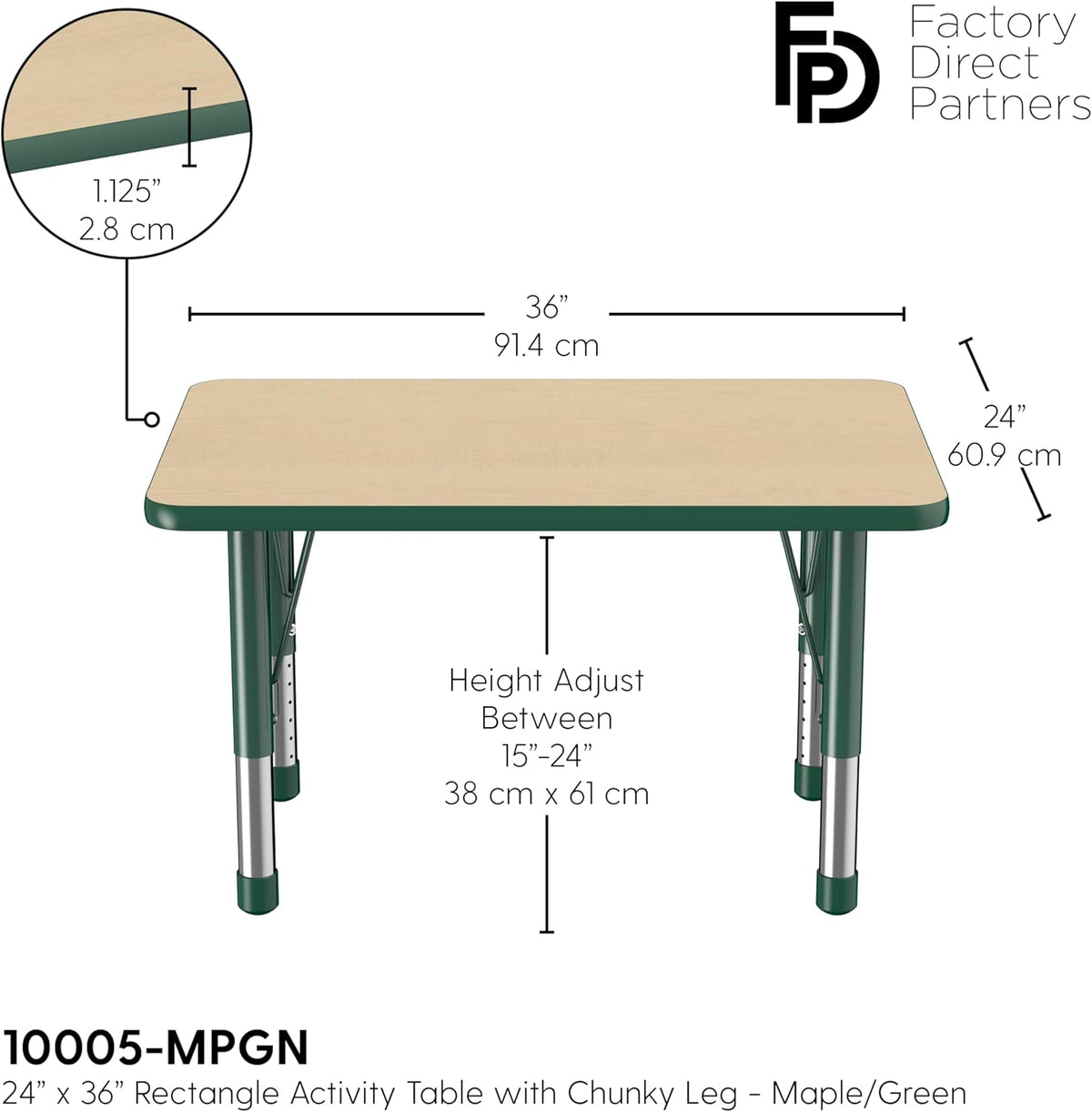 Factory Direct Partners FDP Rectangle Activity School and Classroom Kids Table (24 x 36 inch)