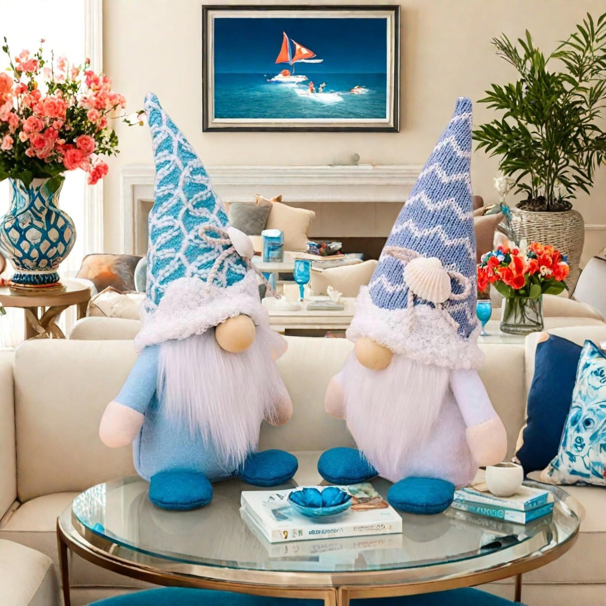 Summer Gnomes Decorations, Beach Gnomes Plush Decor for Home Ocean Day Gnome Tiered Tray Decor