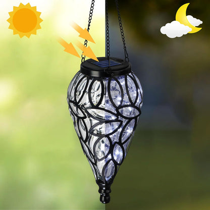 SUNNYPARK Outdoor Plastic Solar Hanging Lantern, 15 Cool White LEDs Twinkle Effect Tear-Shaped